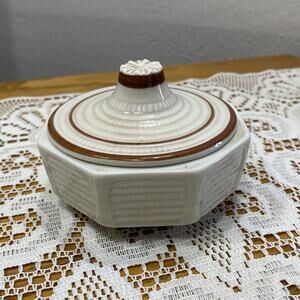 Vinatge Sugar Bowl w/ Lid Trinket Bowl Cream & Brown